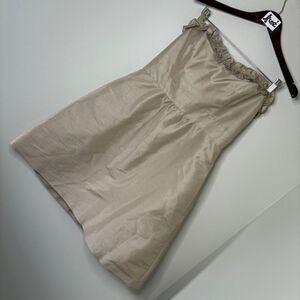 LulaKate Elegant Tan Silk Strapless Dress w/ Pockets & Ruffles Women's 10